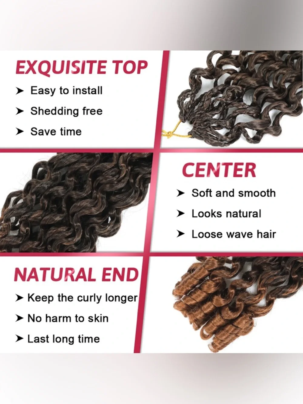 Burmese Curl with Spiral Crochet Hair Curl Ends Soft Protein Fiber- FULL HEAD